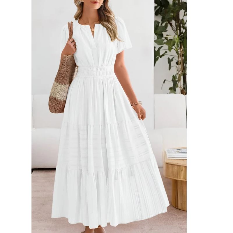 Flowy Midi Dress with Boho Pattern and Cotton Blend, Lined A-Line
