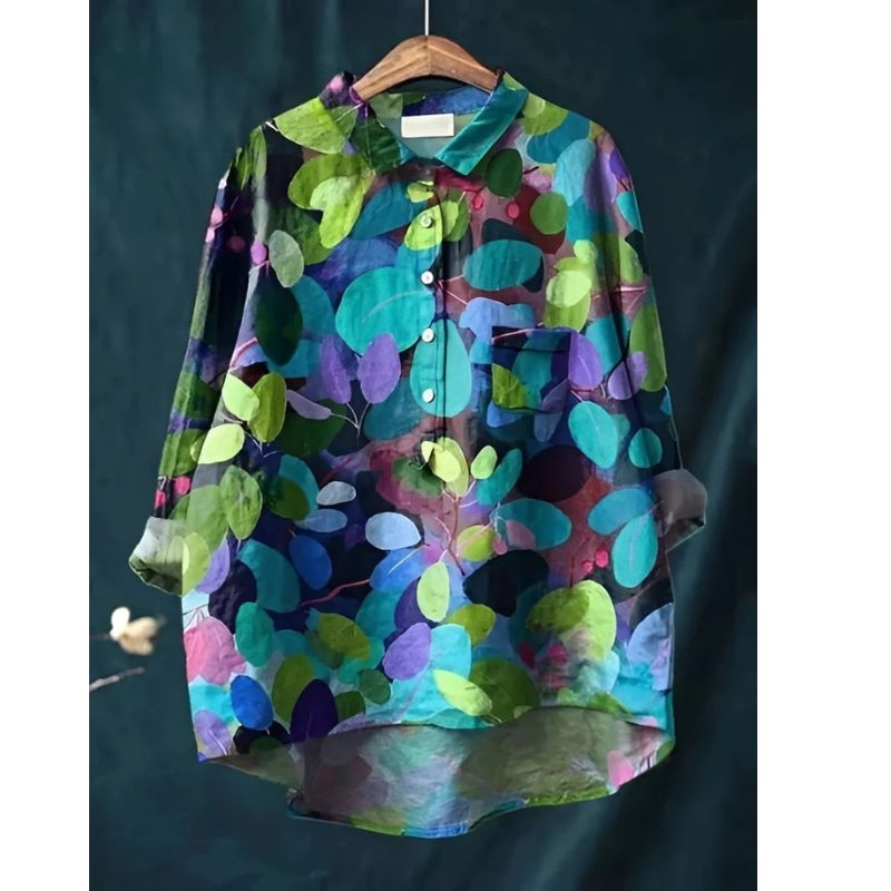 Womens Floral Blouse with Breathable Woven Fabric and Relaxed Fit, Long Sleeve