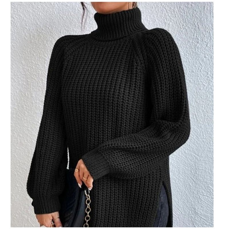 Womens Ribbed Turtleneck Sweater with Foldable Neck and Stretch Fit, Machine Wash