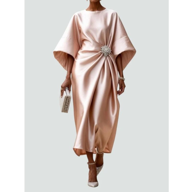 Formal Long Dress with Luminous Fabric and Sleeveless Design