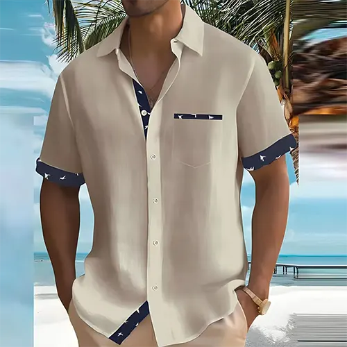 Mens Short Sleeve Shirt with Breathable Cotton Blend and Lightweight