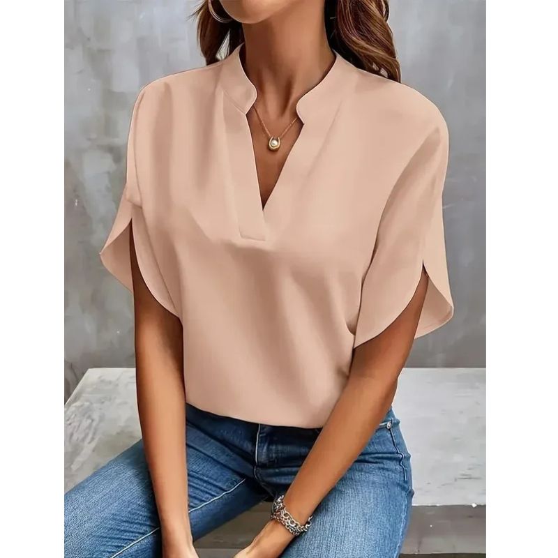 Womens Breathable Blouse with V-Neckline and Cap Sleeves