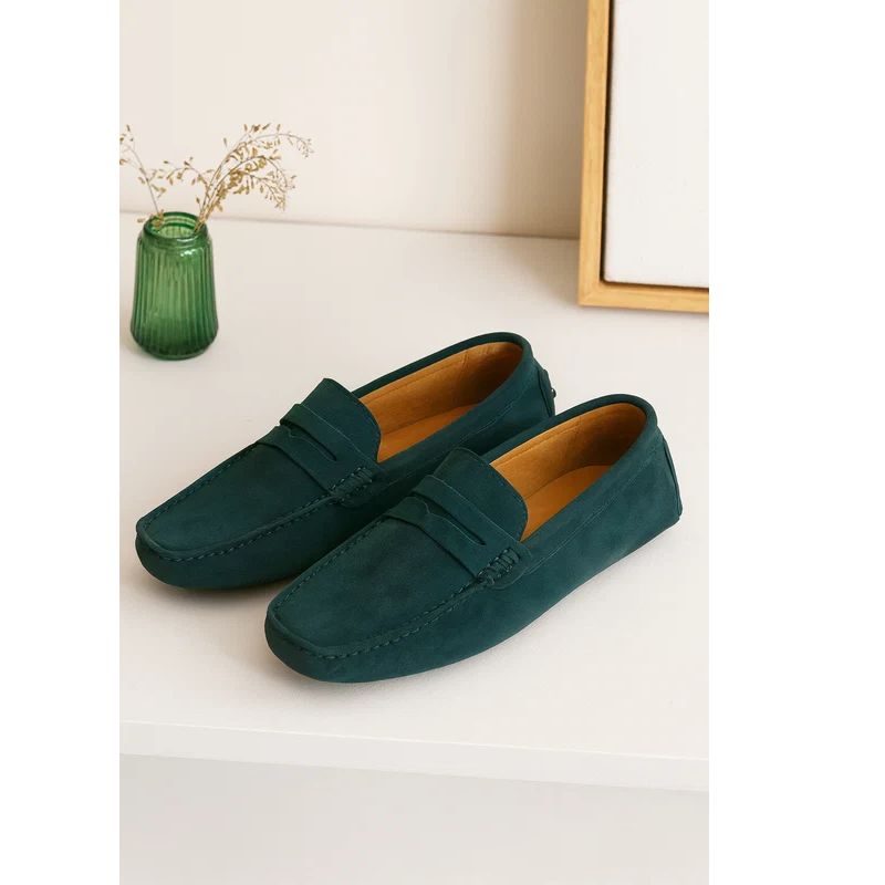 Mens Driving Loafers with Cushioned Footbed and Elastic Gore, Flexible Rubber Tread