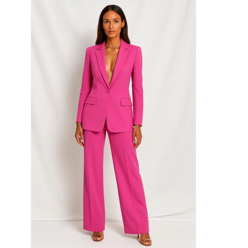 Womens Blazer and Trouser Suit with Single-Button Design, Straight-Leg