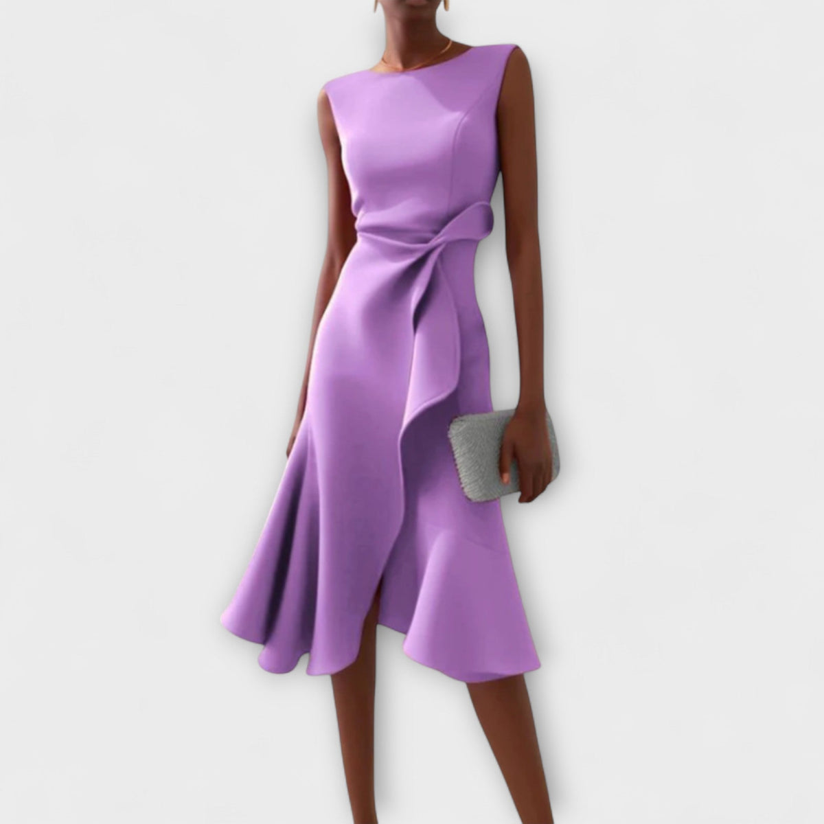 Asymmetric Midi Dress with Draped Detail and Sleeveless Cut, Lightweight Drapey Fabric