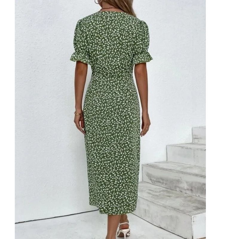 Womens V-Neck Dress with Waist Definition and Breathable Fabric, Mid-Length