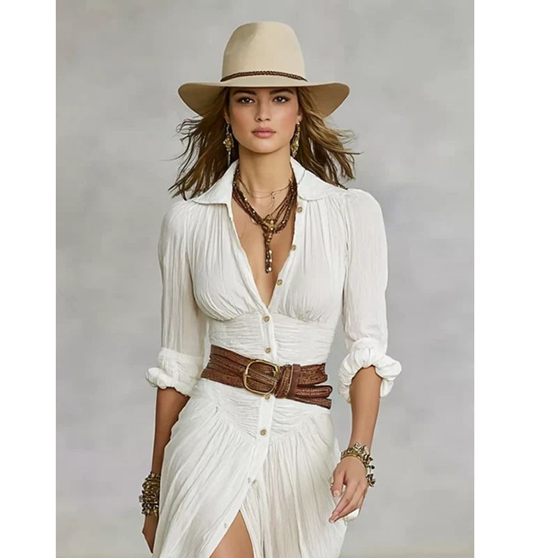 Maxi Dress with Shawl Collar and Adjustable Waist Belt, Floor-Length