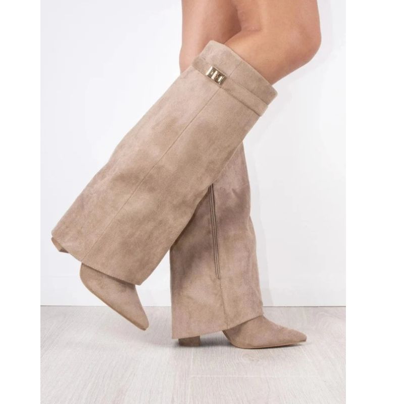 Thigh High Boots with Adjustable Buckle and Block Heel, Cushioned Insole