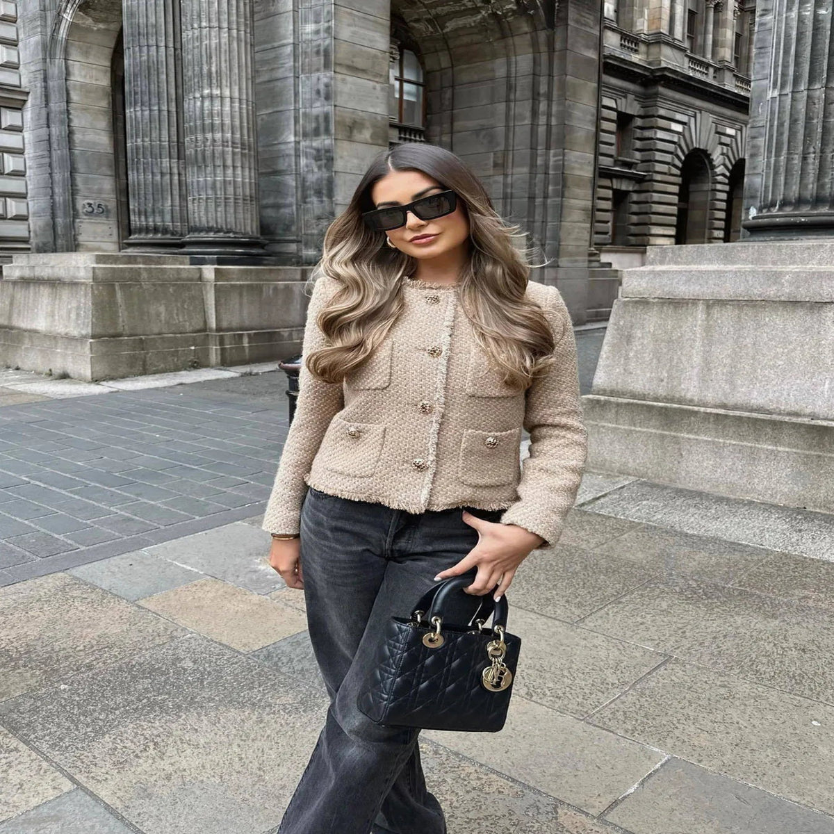 Cropped Tweed Blazer with Button Front and Tailored Fit - Fully Lined