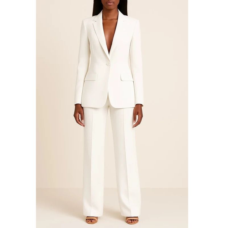 Womens Tailored Suit Set with Longline Blazer and Slim Trousers, Slight Stretch Fabric
