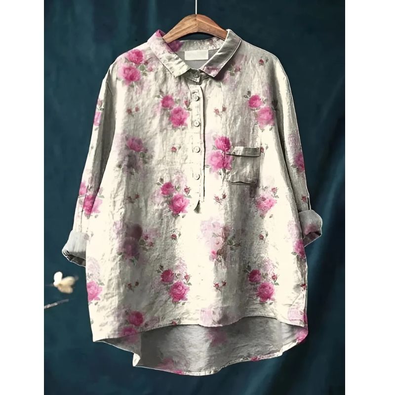Womens Floral Blouse with Breathable Woven Fabric and Relaxed Fit, Long Sleeve