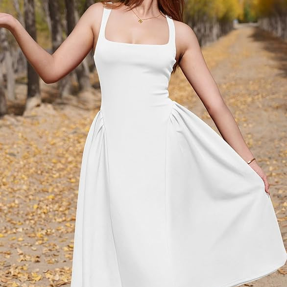 Womens Off Shoulder Midi Party Dress with Square Neckline and Pleated A Line Skirt
