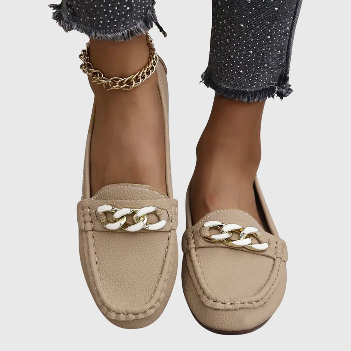 Chain Detail Leather Loafers for Women