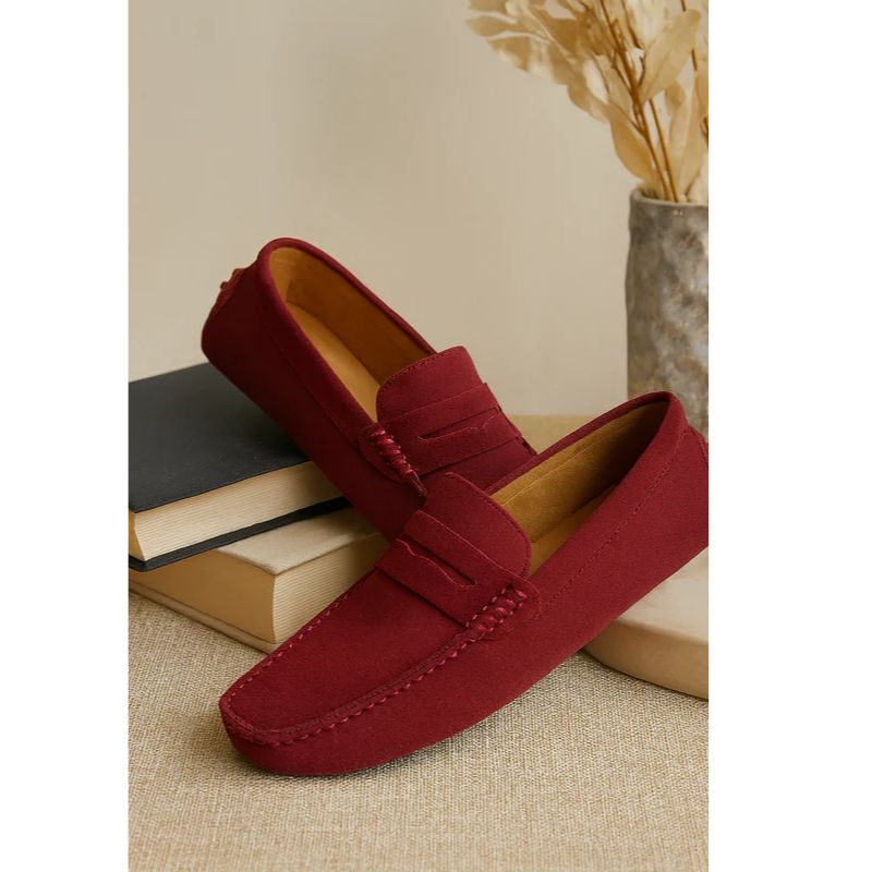Mens Driving Loafers with Cushioned Footbed and Elastic Gore, Flexible Rubber Tread