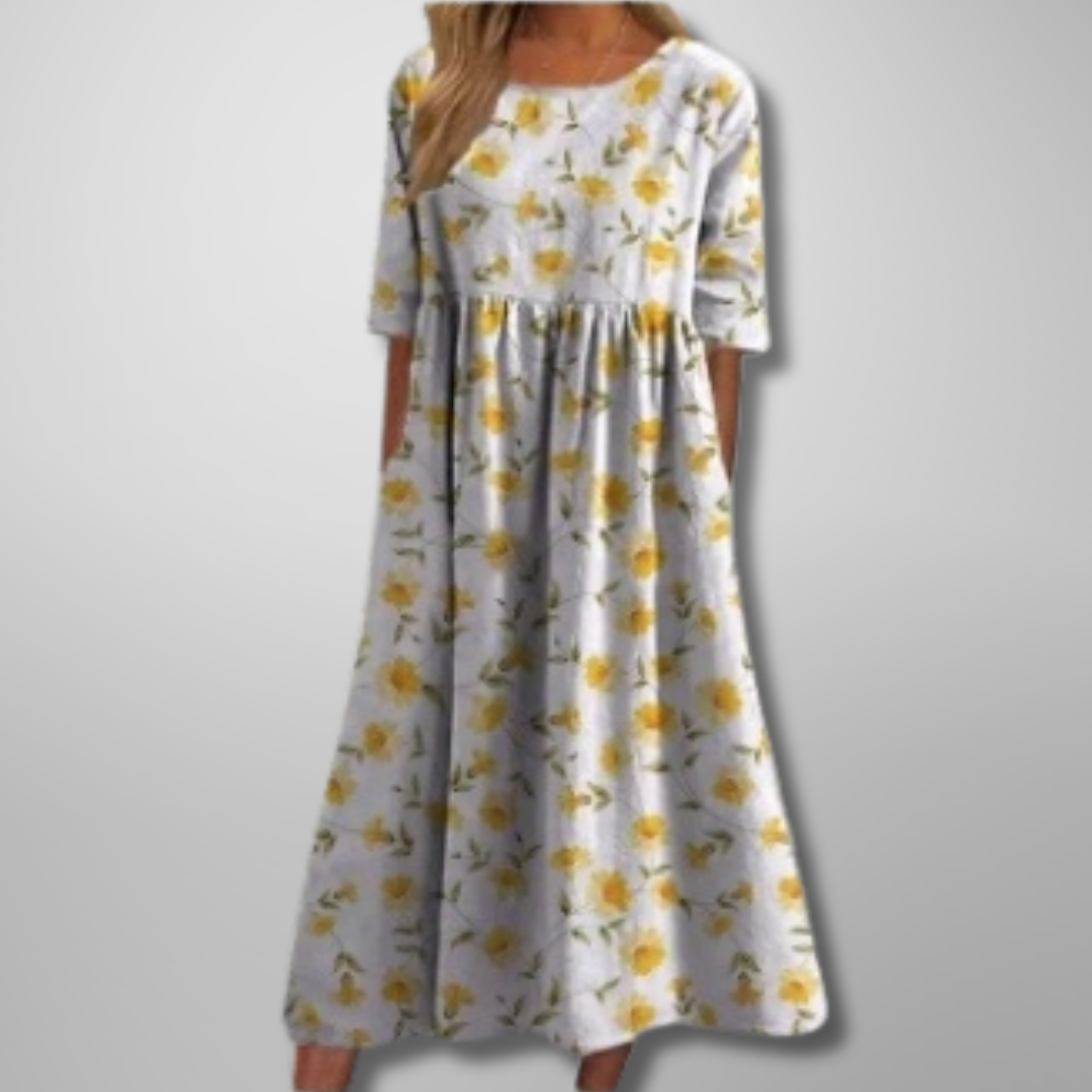 Floral Midi Dress with Relaxed Silhouette and Lightweight Woven Blend, Machine Washable