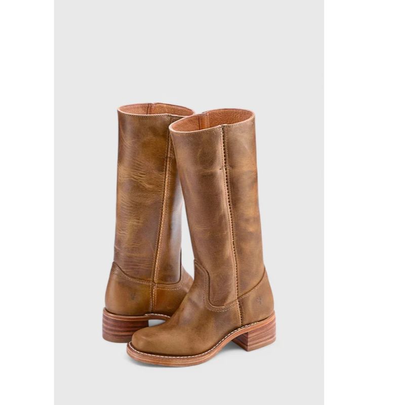 Womens Knee-High Leather Boots with Cushioned Insole and Stacked Heel, Pull-On Fit