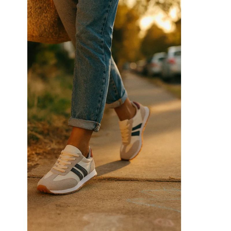 Womens Athletic Running Sneakers with Stripe Detailing and Cushioned Sole