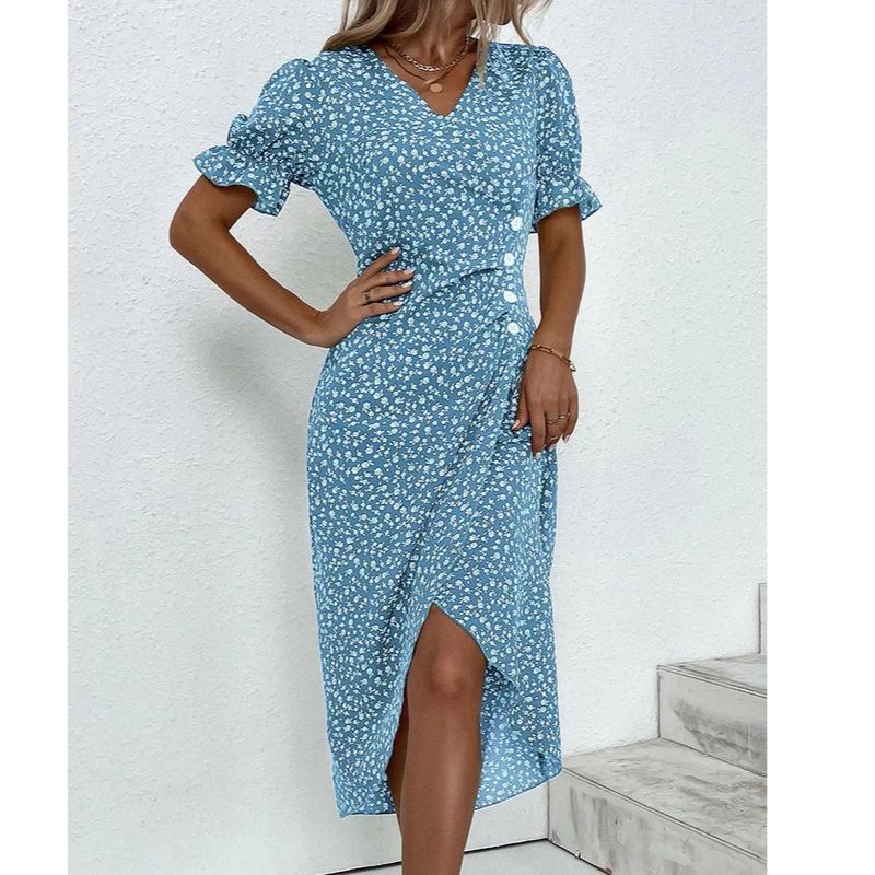 Womens V-Neck Dress with Waist Definition and Breathable Fabric, Mid-Length