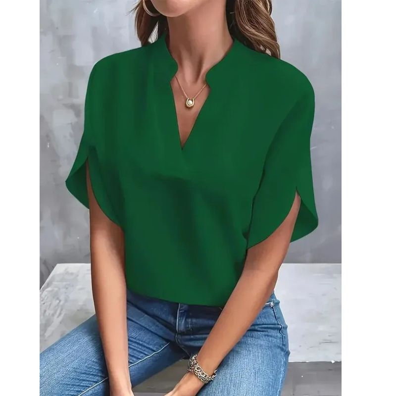 Womens Breathable Blouse with V-Neckline and Cap Sleeves
