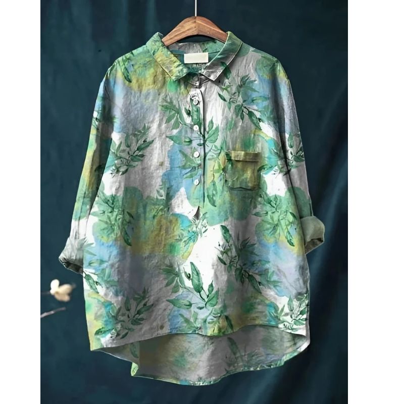 Womens Floral Blouse with Breathable Woven Fabric and Relaxed Fit, Long Sleeve