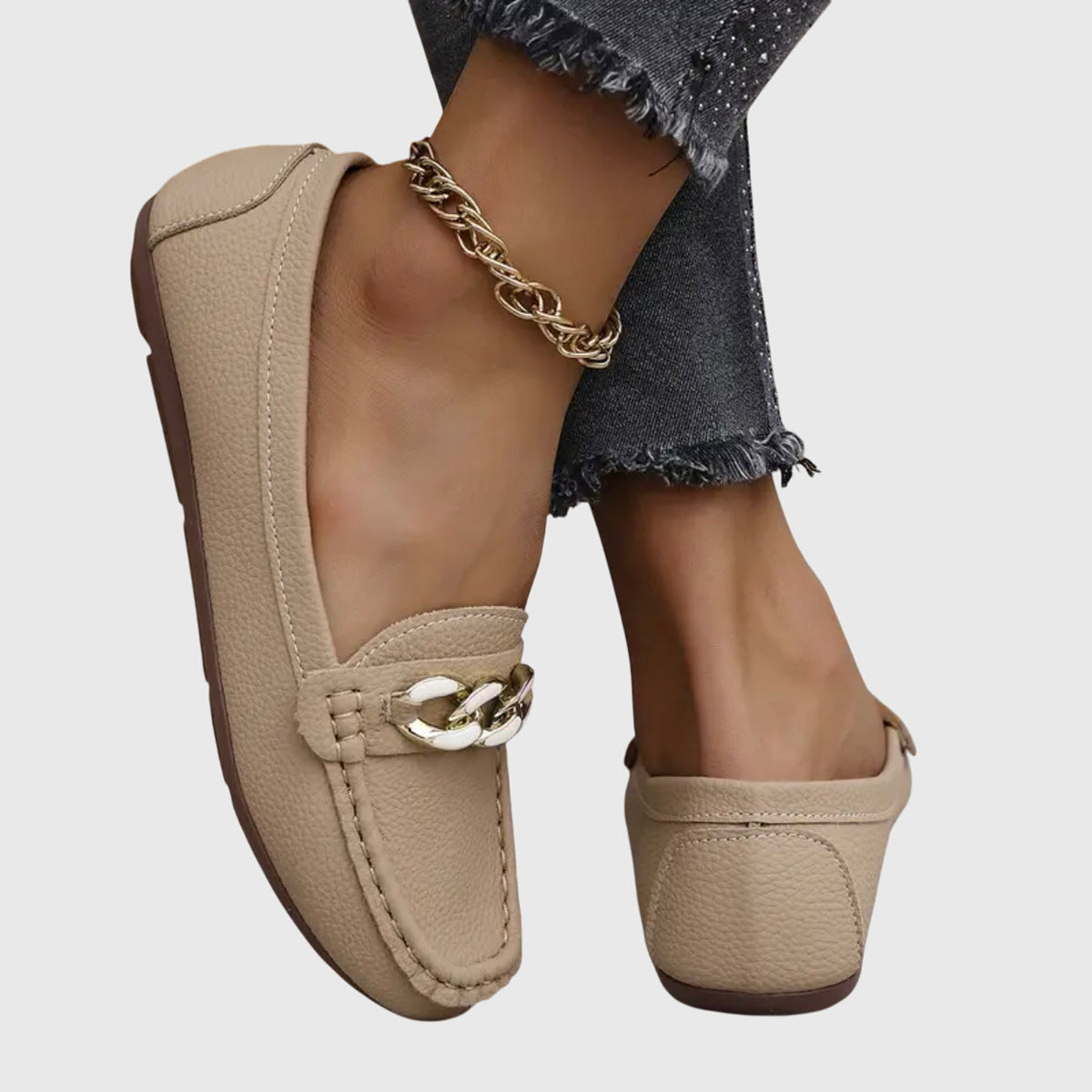 Chain Detail Leather Loafers for Women
