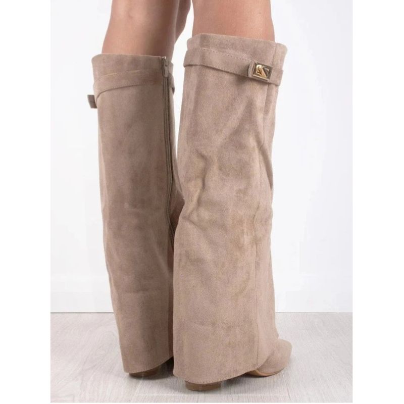 Thigh High Boots with Adjustable Buckle and Block Heel, Cushioned Insole