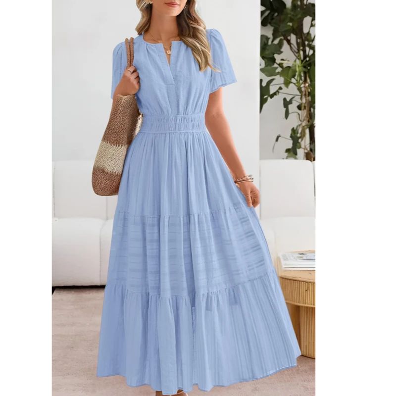 Flowy Midi Dress with Boho Pattern and Cotton Blend, Lined A-Line