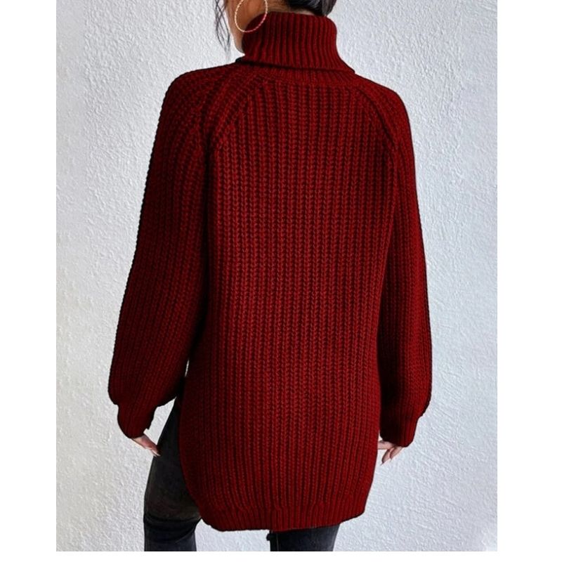 Womens Ribbed Turtleneck Sweater with Foldable Neck and Stretch Fit, Machine Wash