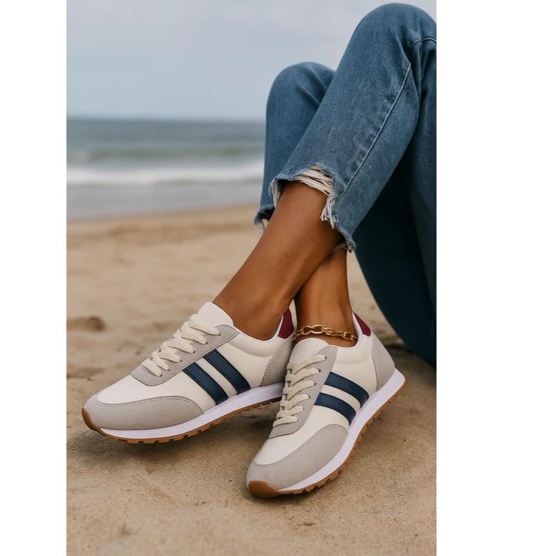 Womens Athletic Running Sneakers with Stripe Detailing and Cushioned Sole