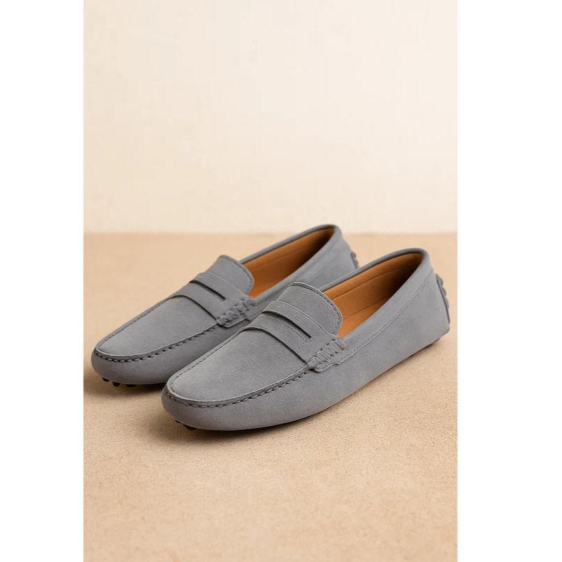 Mens Driving Loafers with Cushioned Footbed and Elastic Gore, Flexible Rubber Tread