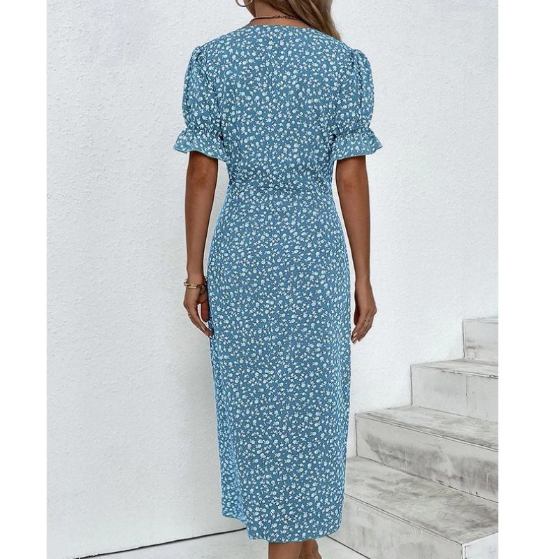 Womens V-Neck Dress with Waist Definition and Breathable Fabric, Mid-Length