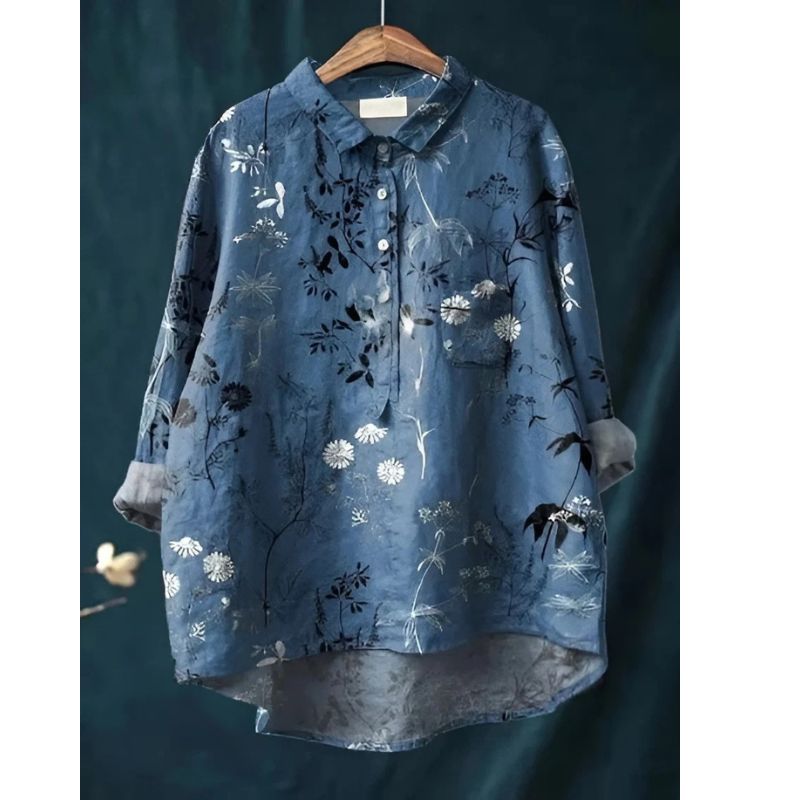 Womens Floral Blouse with Breathable Woven Fabric and Relaxed Fit, Long Sleeve