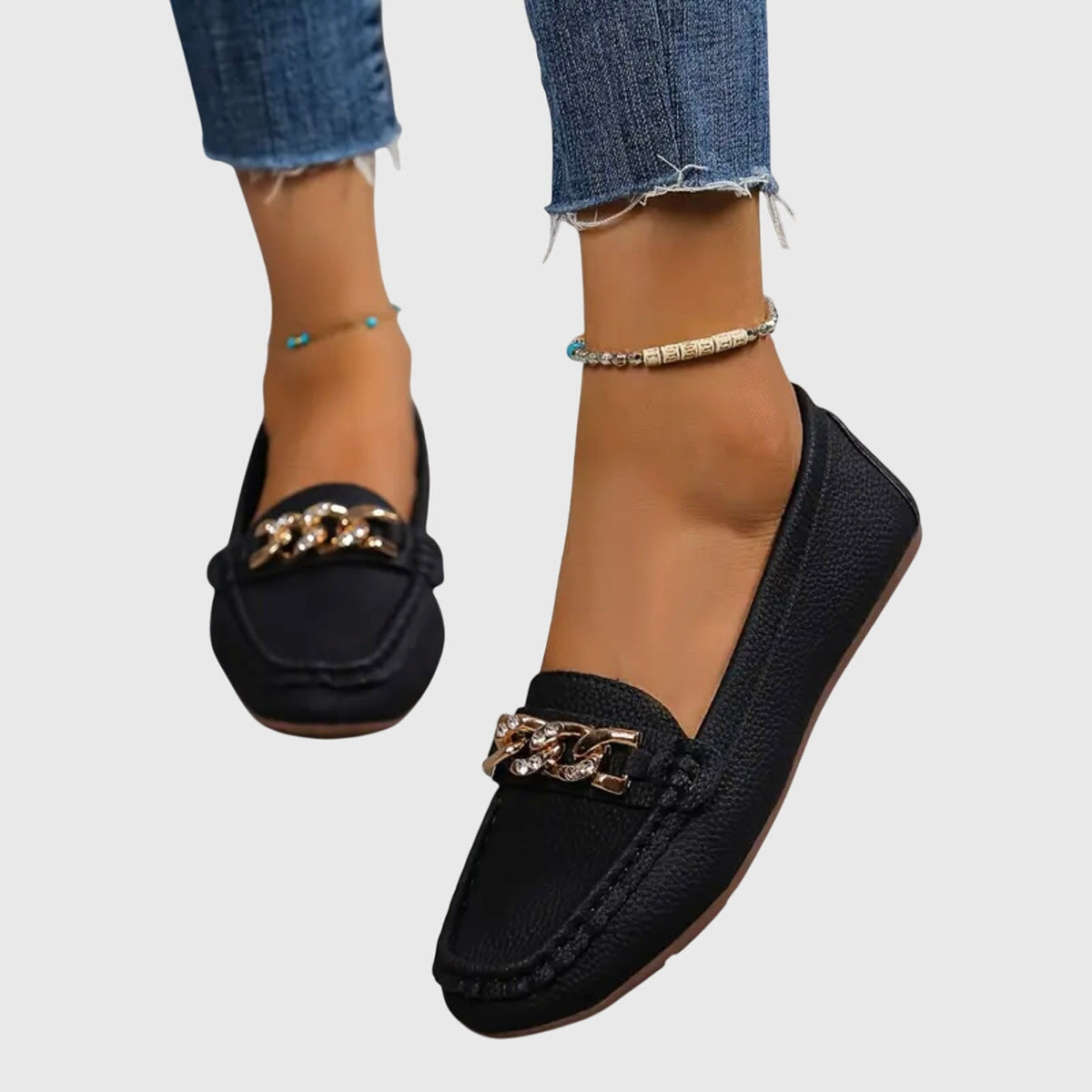 Chain Detail Leather Loafers for Women