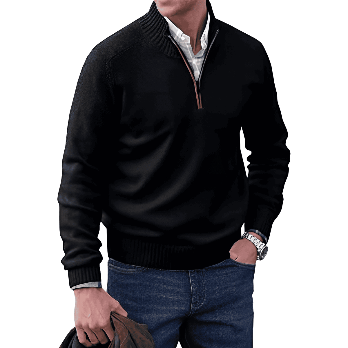 Mens Half Zip Pullover with Soft Knit Blend and Regular Fit, Machine Washable