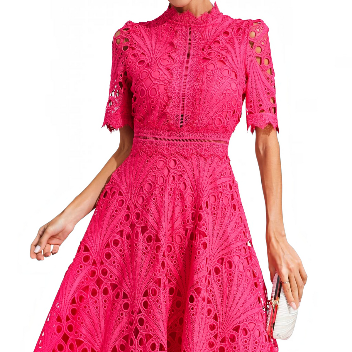 Lace Midi Dress with Scoop Neck and Lightweight Lining, Back Zipper