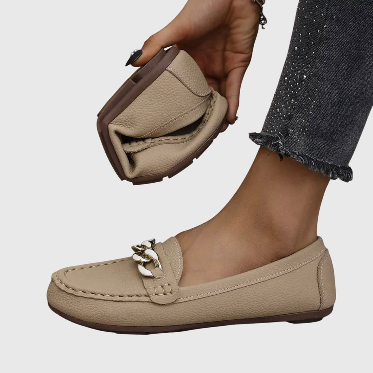 Chain Detail Leather Loafers for Women
