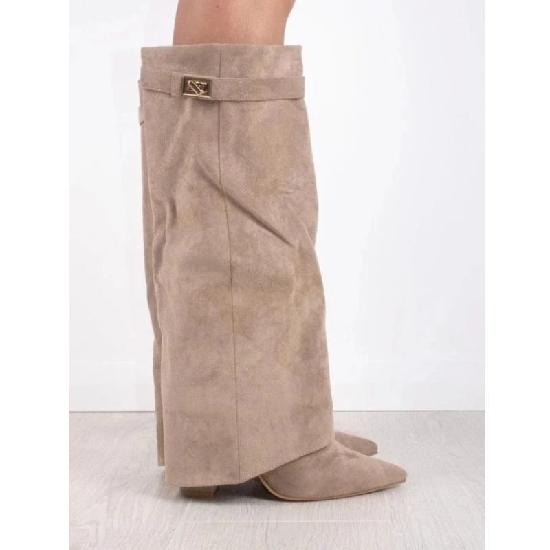 Thigh High Boots with Adjustable Buckle and Block Heel, Cushioned Insole