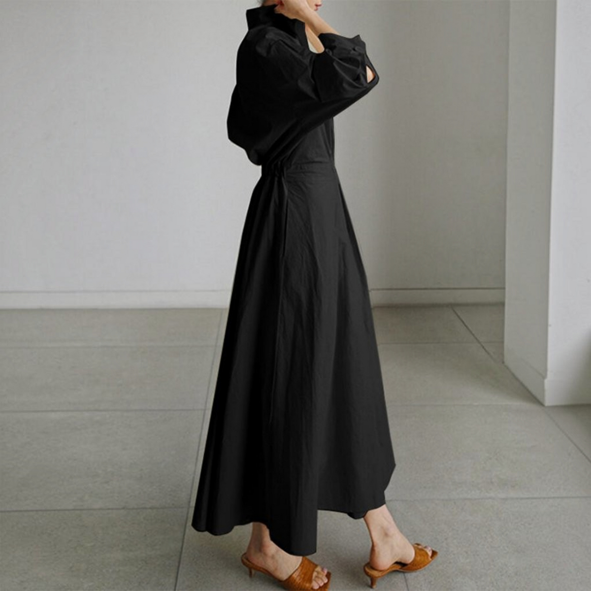 Womens Shirt Dress with Button Front and Adjustable Belt, Tailored Waist