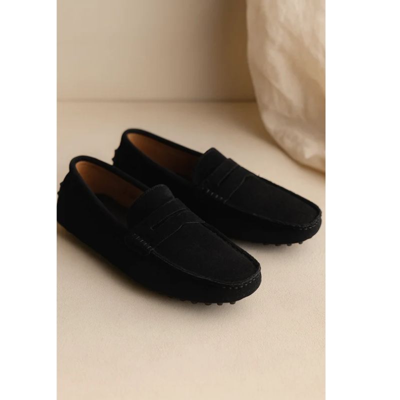 Mens Driving Loafers with Cushioned Footbed and Elastic Gore, Flexible Rubber Tread