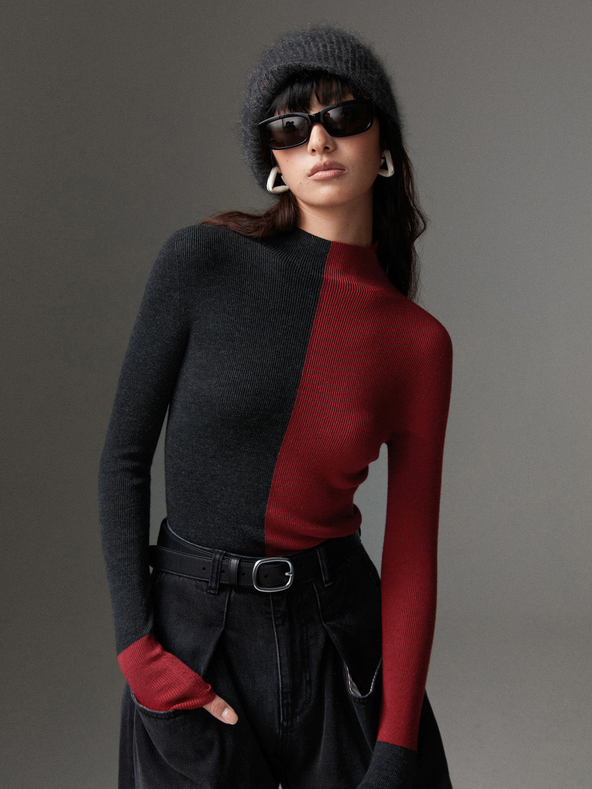Slim Fit Knit Sweater with Medium Stretch and Wool Blend