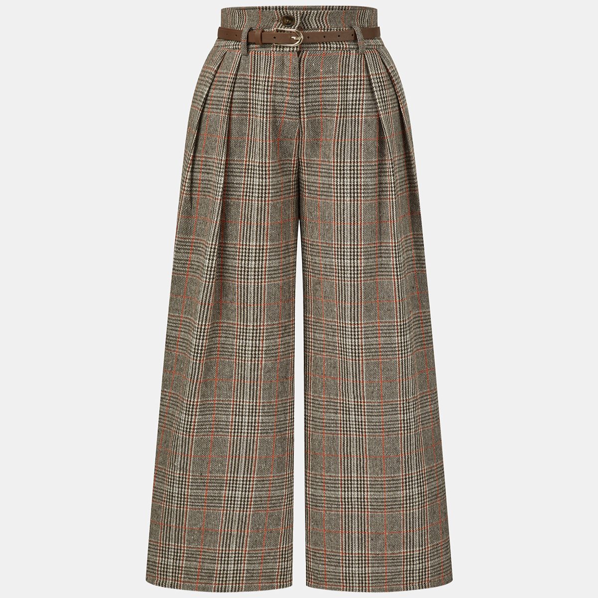 High Waist Pants with Belted Waist and Woven Polyester, Regular Fit