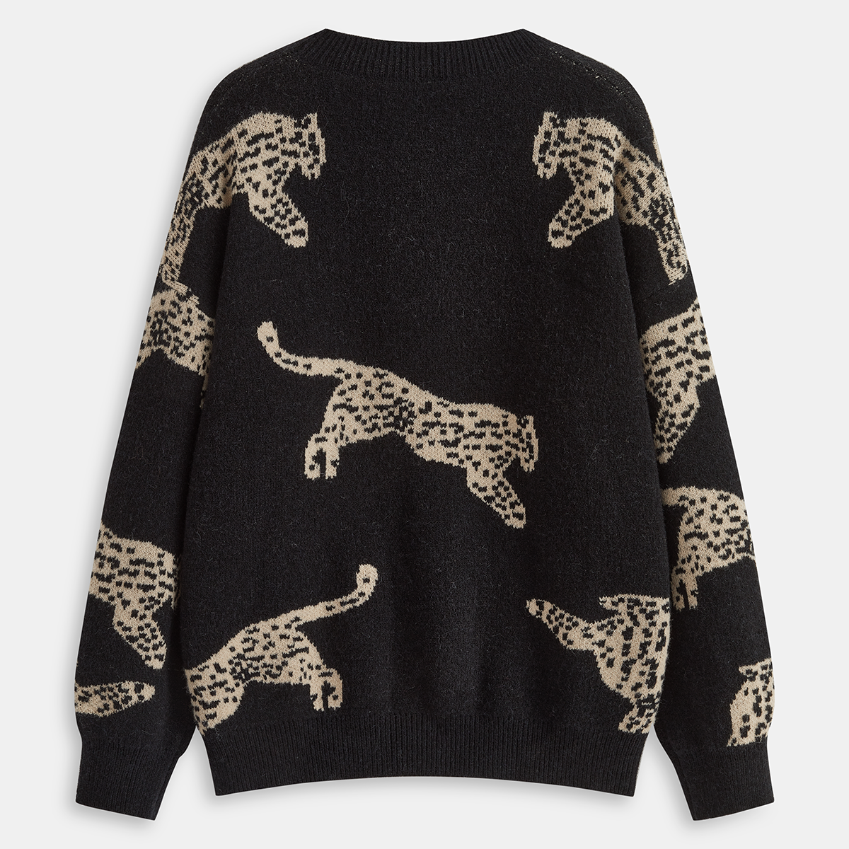 High Stretch Knit Sweater with Leopard Print and Regular Fit
