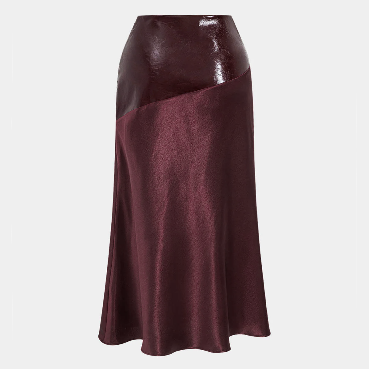 Satin Faux Leather Maxi Skirt with Invisible Side Zipper and Mid Waist Design