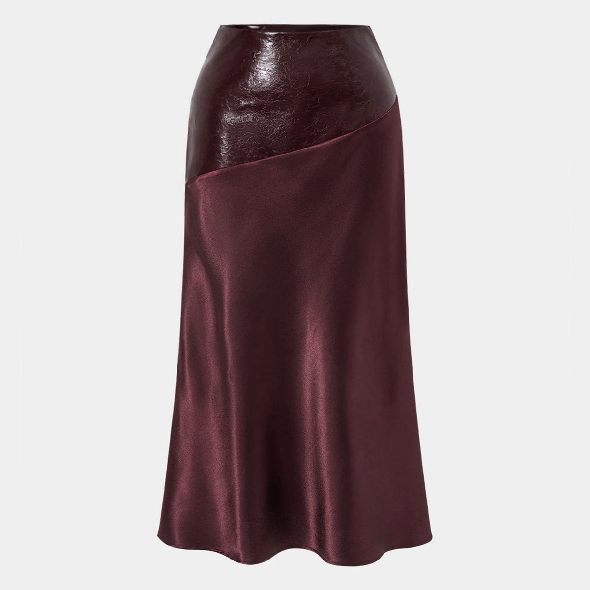 Satin Faux Leather Maxi Skirt with Invisible Side Zipper and Mid Waist Design