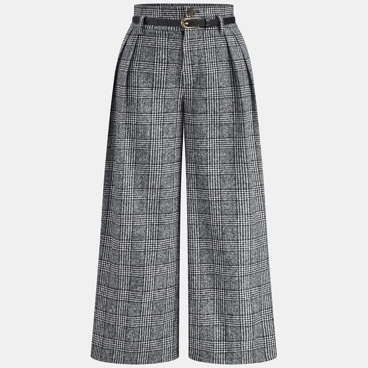 High Waist Pants with Belted Waist and Woven Polyester, Regular Fit