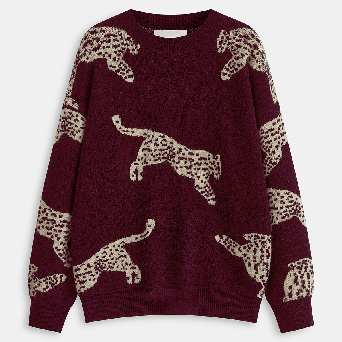 High Stretch Knit Sweater with Leopard Print and Regular Fit