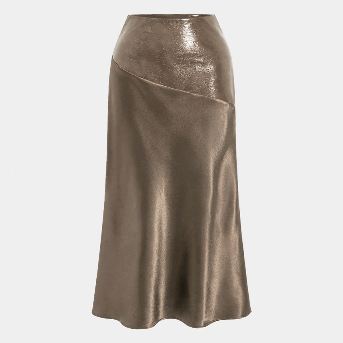 Satin Faux Leather Maxi Skirt with Invisible Side Zipper and Mid Waist Design