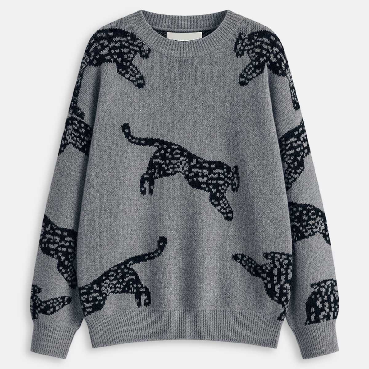 High Stretch Knit Sweater with Leopard Print and Regular Fit