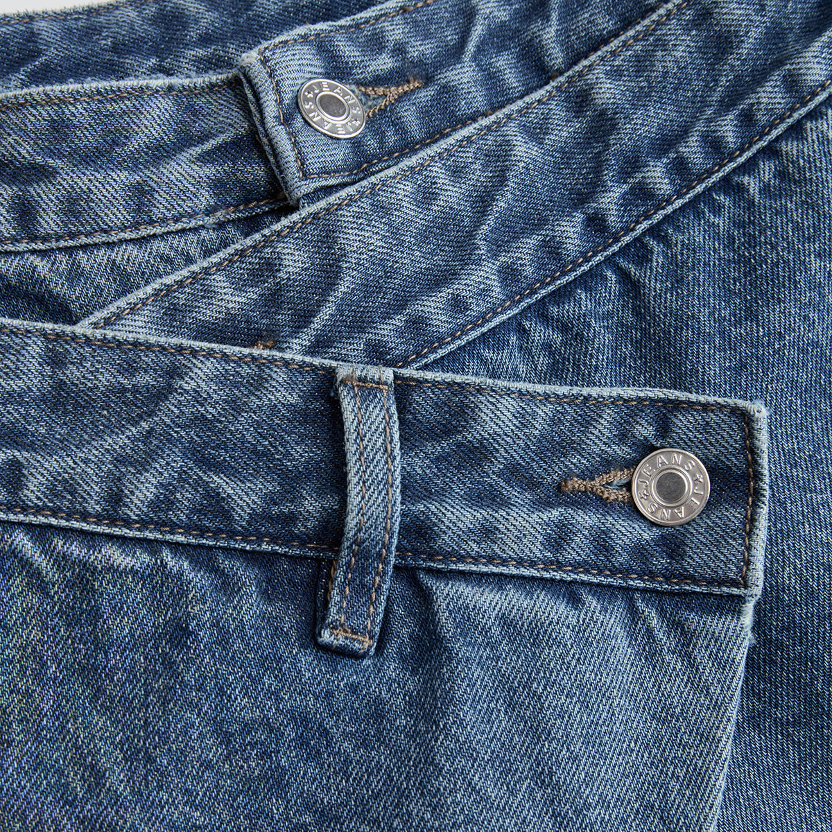 Mid Waist Denim Jeans with Slight Stretch and Regular Fit, Cotton Blend