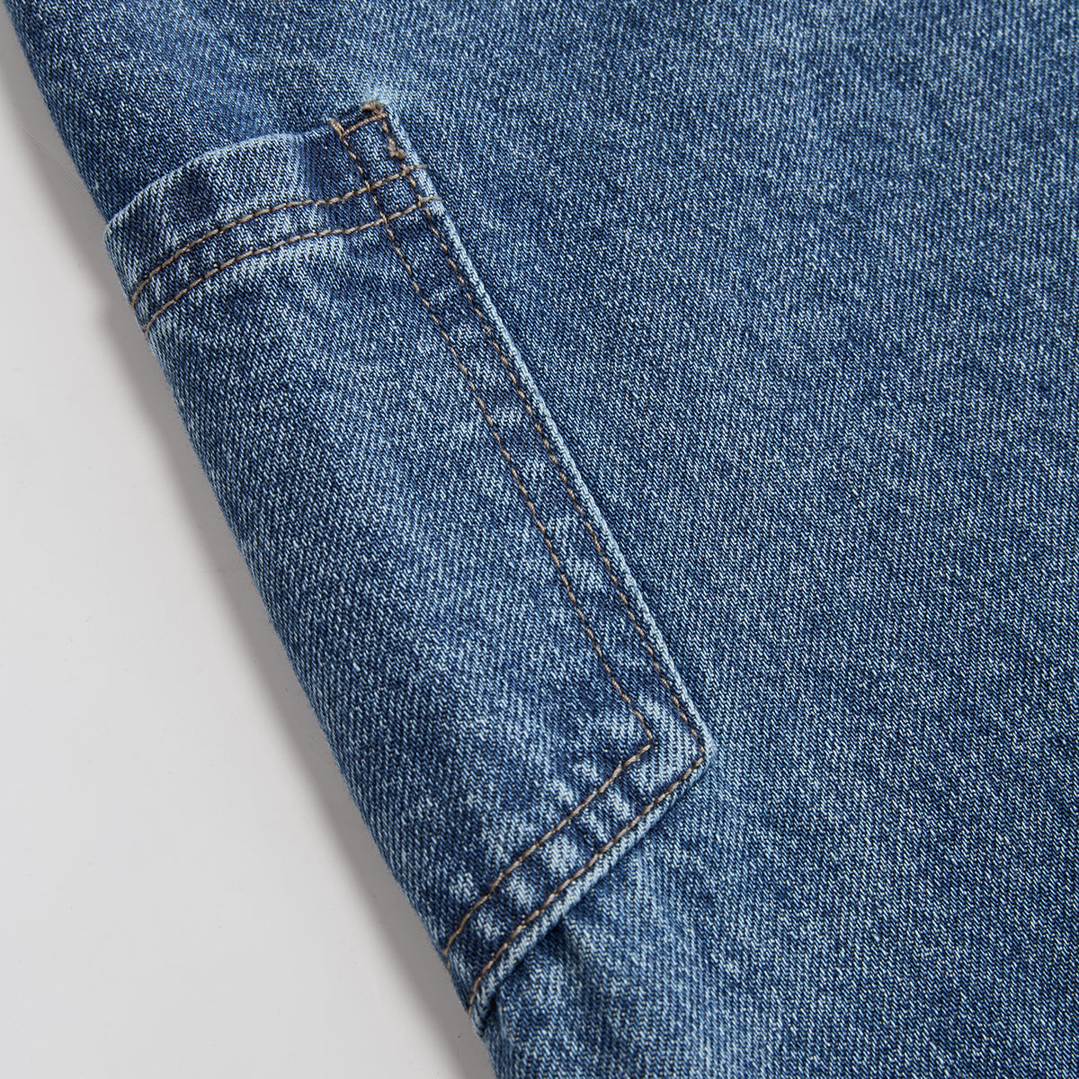 Mid Waist Denim Jeans with Slight Stretch and Regular Fit, Cotton Blend